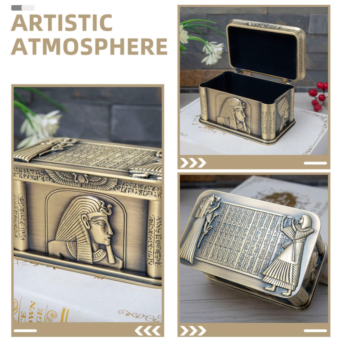 Joyero Retro de Aleación de Zinc Dorado para Tocador, Decorativo