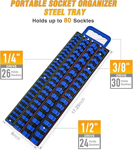 Vista 94 de GOOACC Organizador magnético de enchufes de 1/4 de pulgada, 2 piezas de soporte métrico SAE, bandeja organizadora de enchufes de 1/4 de pulgada