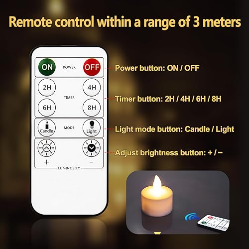 Miniatura 4 de idyl light Velas de té recargables, vela LED con temporizador remoto, velas votivas sin llama con base de carga, velas de té parpadeantes, paquete