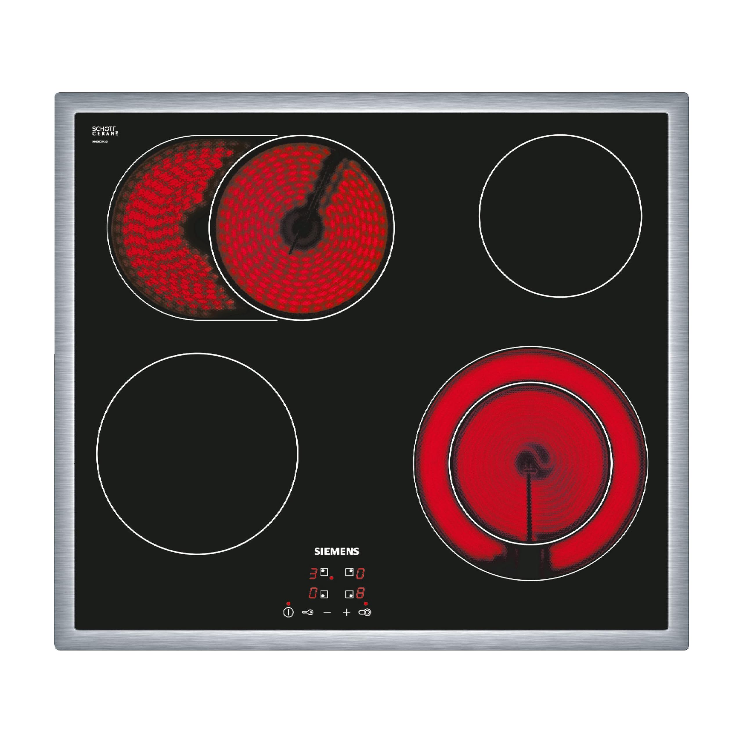 Siemens ET645HN17E iQ300 Glaskeramik-Kochfeld, 60 cm, Made in Germany, Flachrahmen-Design, zuschaltbare Bräterzone, touchControl - Steuerung per Fingertipp, Zweikreiszone 21 cm