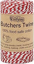 Vivifying Red and White Butchers Twine, 100m 2mm Food Safe Cotton Cooking Twine, Ideal for Trussing Turkey, Roasting, Baking, Bacon, Pumpkin Bread, Festive Holiday Kitchen Use & Gift Wrapping