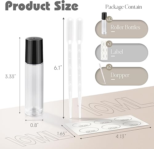Miniatura 2 de ZEJIA Botellas enrollables de 0.3 fl oz para aceites esenciales, botellas enrollables, botellas de vidrio grueso para aceites, con bolas de rodillo