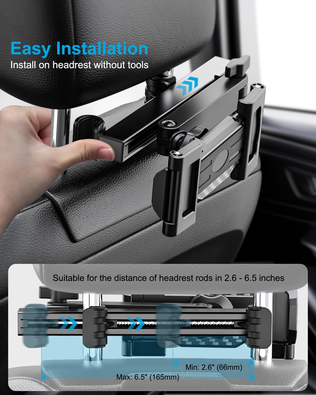 Support Tablette Voiture Appuie-tête pour 6,1 à 15,6 Pouce iPad [Bras Extensible Pliable] 360° Rotation Support pour Coque Épais pour iPad Pro 13 12.9 11 Air Mini, iPad 10.9, Galaxy tab, iPhone