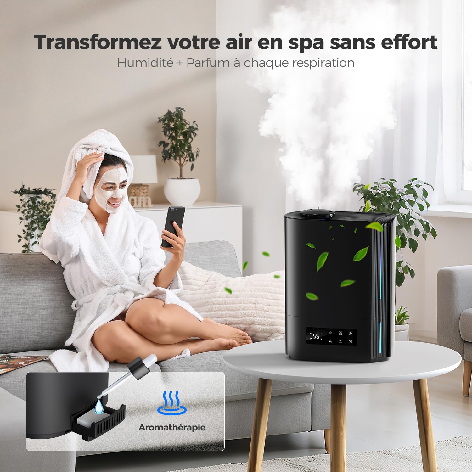 AROEVE Humidificateur d'Air Chambre 6L, Diffuseur d'Huiles Essentielles, Humidificateur à Ultrasons pour Bébé et Enfants, Plantes, Fonctionnement Silencieux 60h, Contrôle Intelligent de l'Humidité