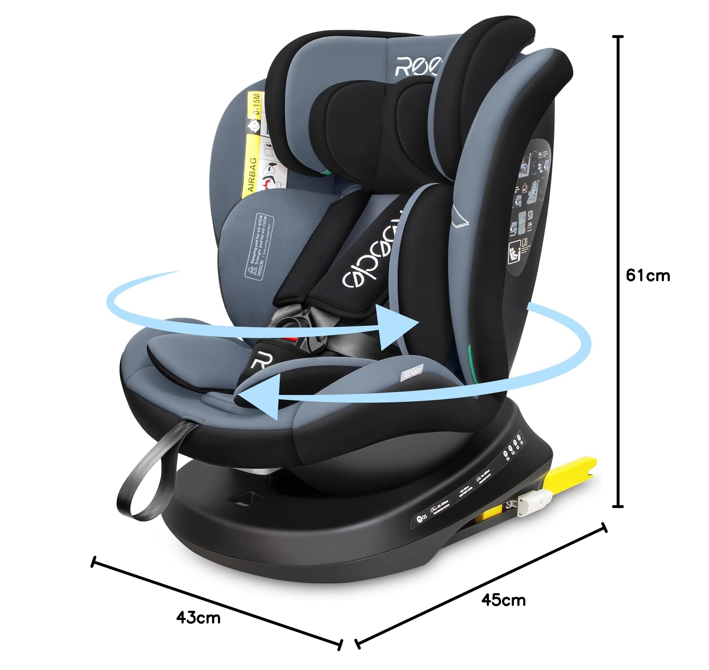 Reecle I-Size Silla de Coche Giratoria 360 con ISOFIX, 40-150cm (0~36kg), Aprox. 0-12 años (Negro(ISOFIX))