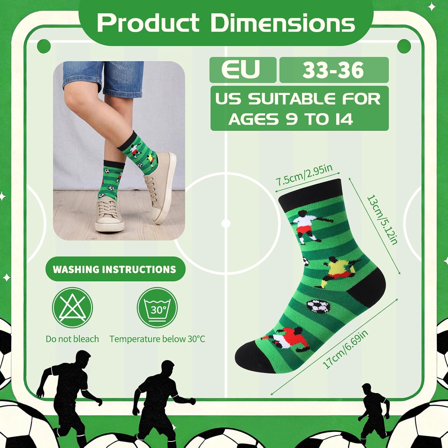 6Pair Funny Soccer Socks for Teen Boys Novelty Cotton Athletic Crew Socks Birthday Game Day Gift for Soccer Team Players Fans