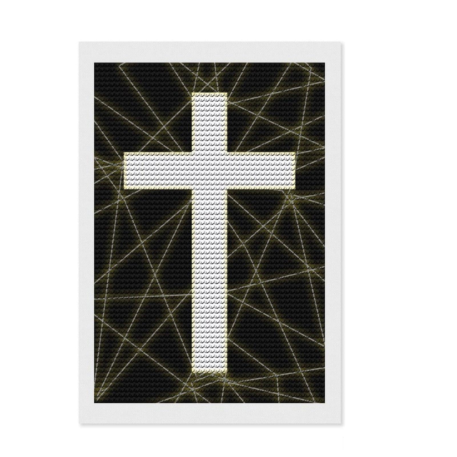 Junmoney Cross Jesus Diamond Art Canvas 8"x12", Birthday Gift, for Adults, Creative Leisure Activity, Aesthetic Room Decor