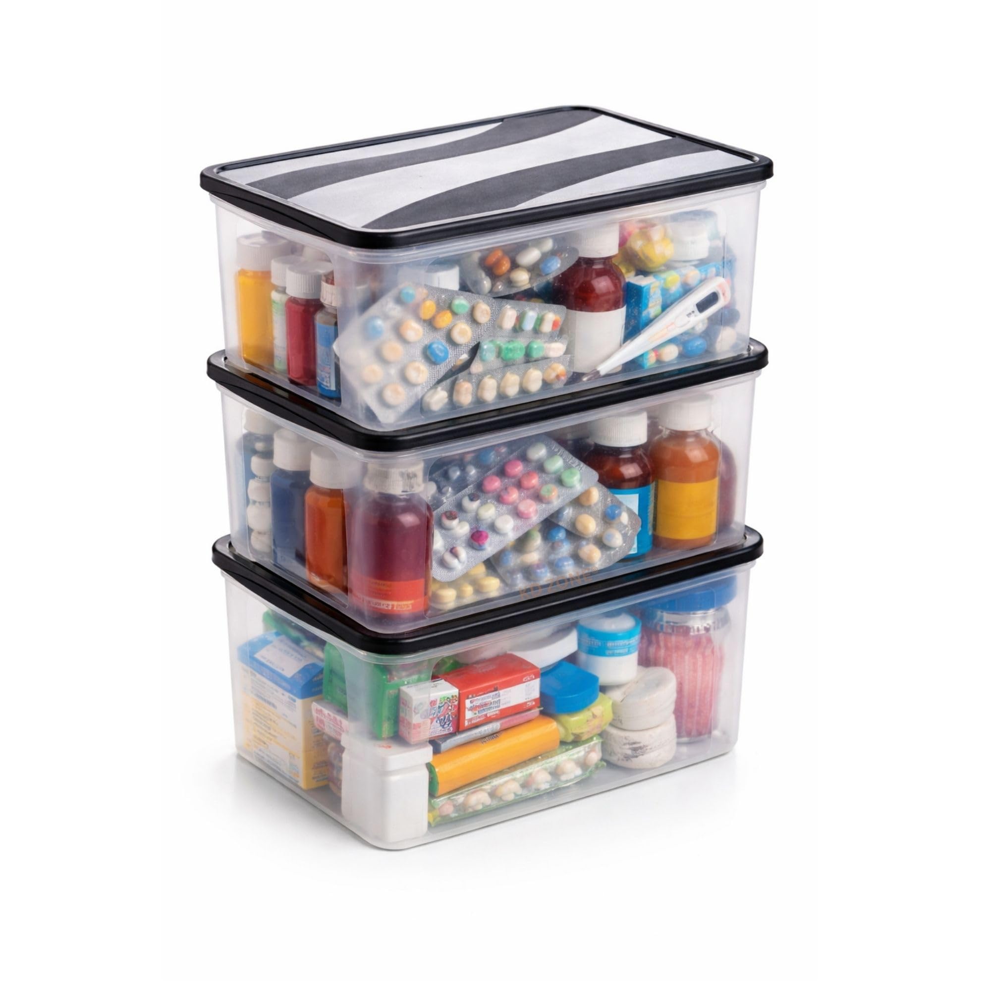 Set of 3 Transparent Storage Box with Lid – Multipurpose Plastic Container for Medicine, First Aid Kit, Cosmetics & Kitchen – Stackable Organizer Bins for Home & Office-image-38