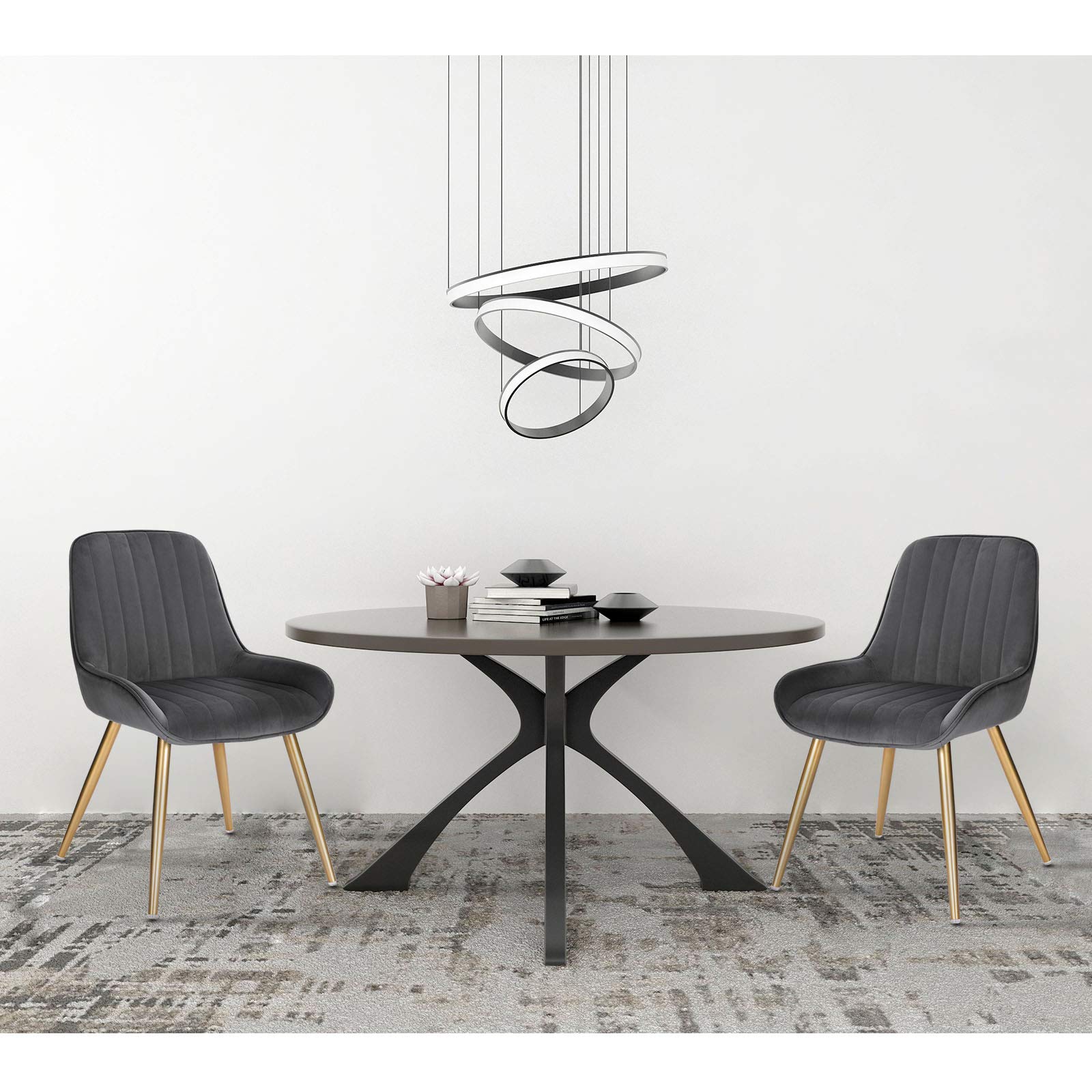 4er Set Vintage Samt Esszimmerstühle mit Metallbeinen für Küchentheke und Wohnzimmer Dunkelgrau