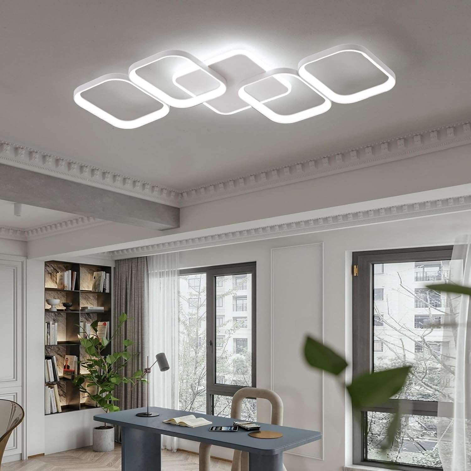 ANTENLICHT Plafon LED Techo Moderno 50W 5600LM, Lámpara de Techo Salon LED Regulable con Mando a Distancia 3000K-6500K, Luz de Techo para Salón Dormitorio, 78 * 48 * 5CM, Blanco