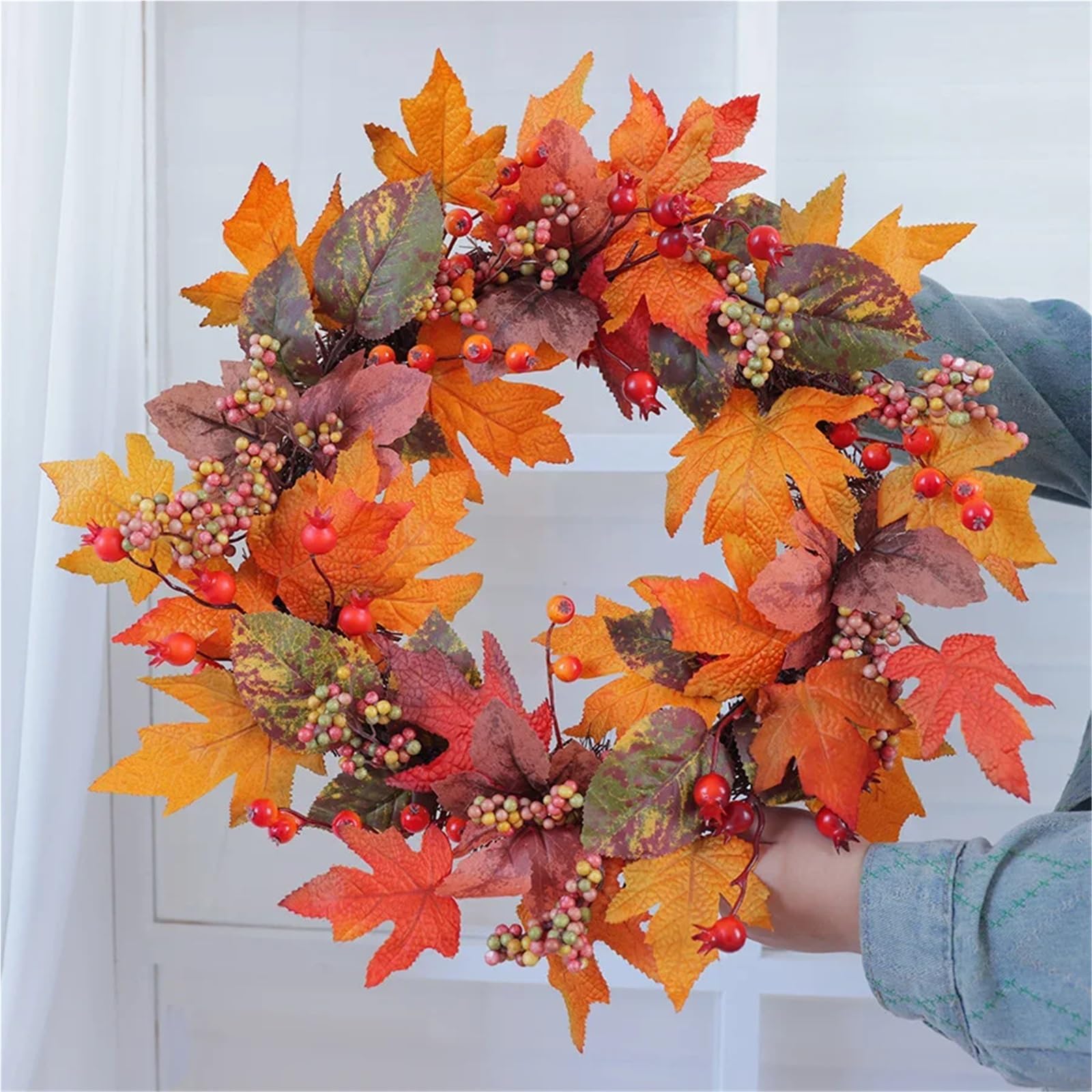 Türkranz Türkranz Herbst Ahorn Kürbis Kränze for Front Mit Berry Tannenzapfen Hause Außerhalb Dekoration Zur Dekoration(E-45cm)