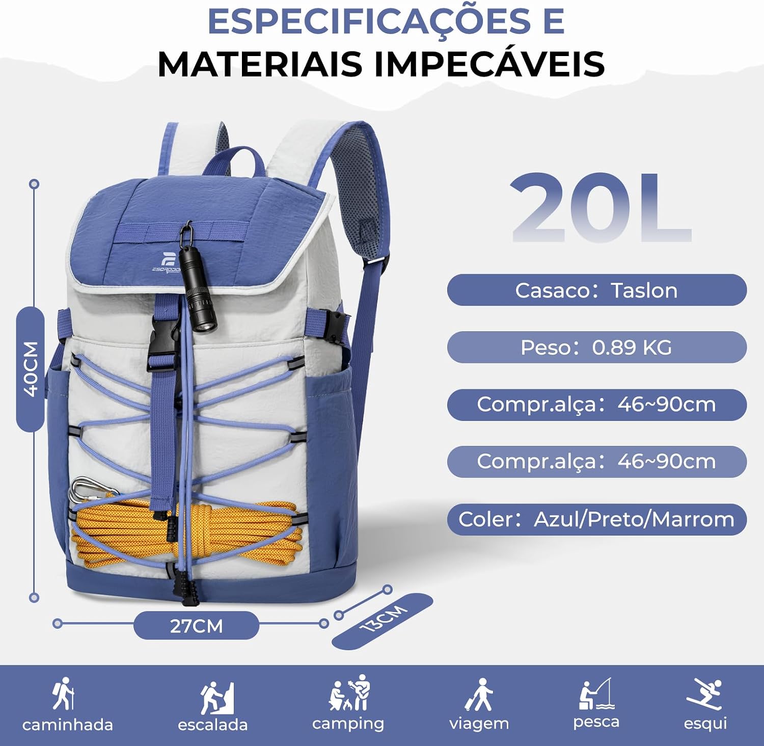 Mochila Leve para Atividades ao ar Livre 20L, Resistente à Água, Mochilas de Trilha, Caminhadas e Acampamentos, com Compartimento para Notebook Mochila Leve para Atividades ao ar Livre 20L, Resistente à Água, Mochilas de Trilha, Caminhadas e Acampamentos, com Compartimento para Notebook