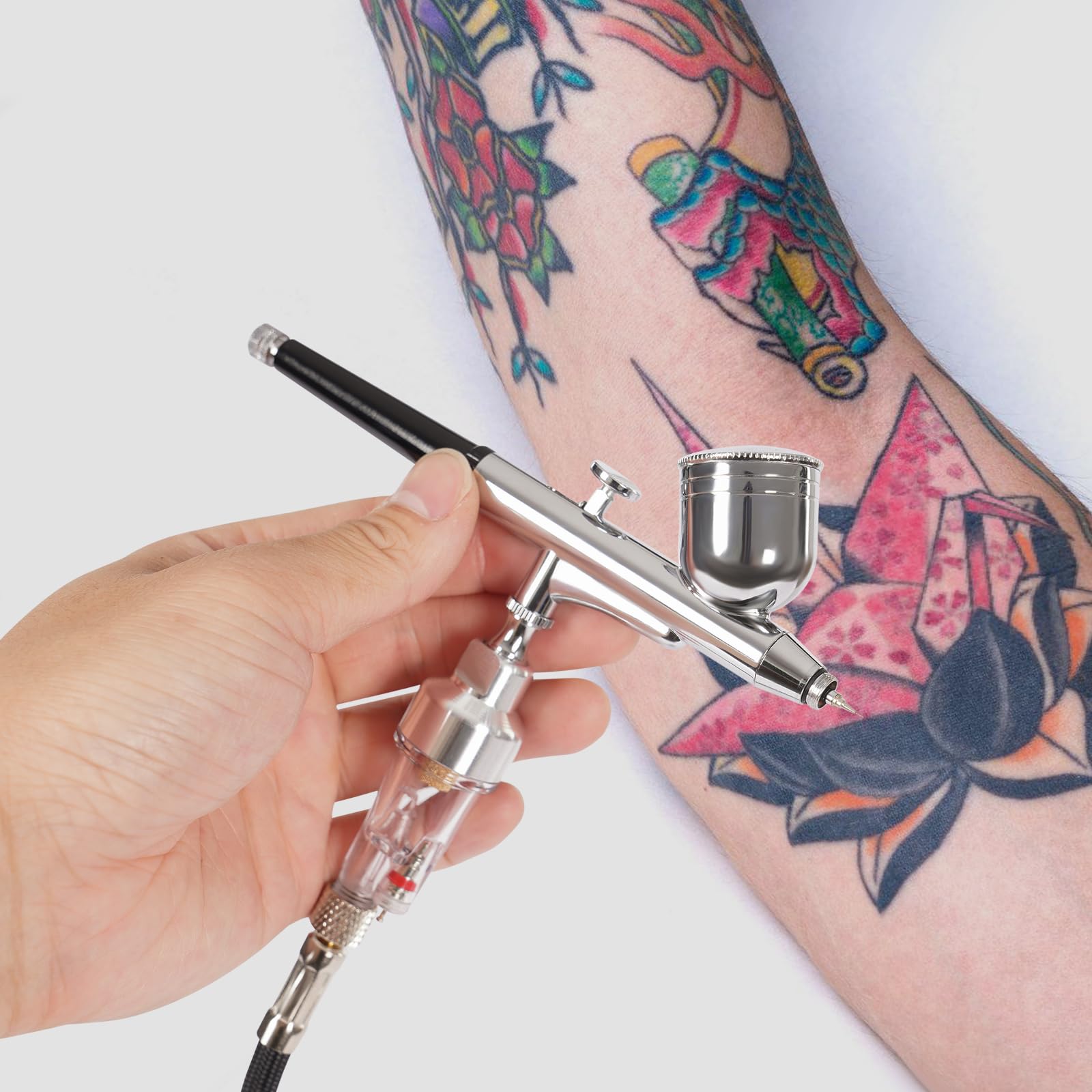 Zestaw mini aerografu, kompresor aerografowy, DC 12 V, zakres ciśnienia: 2-15 psi, uchwyt na długopis można obracać o 360°, czarny, nadaje się do malowania samochodu i kasku, malowania T-shirtów,