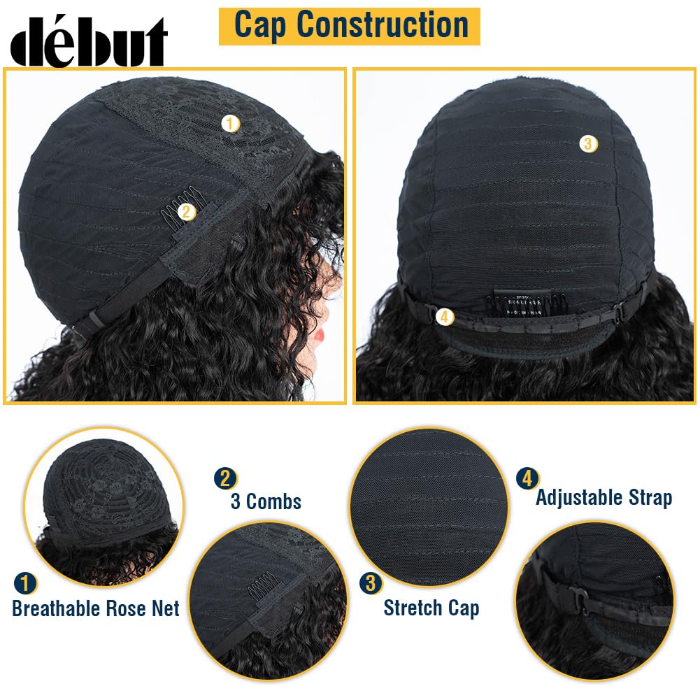 Parrucca dei capelli umani con frangetta, parrucca corta riccia Bob capelli veri Jerry Curl Bob per donne nere 150% densità non pizzo anteriore parrucca senza colla (30 cm, 1B)