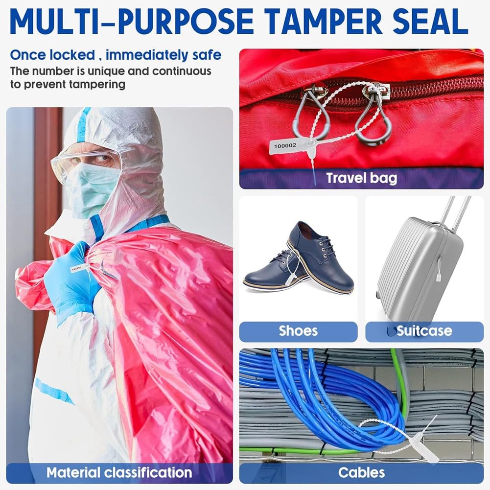 Zabezpieczony numer uszczelnienia Plastikowe plomby zabezpieczające przed otwarciem, numerowane opaski zaciskowe wielokolorowe 1000 szt.(White)