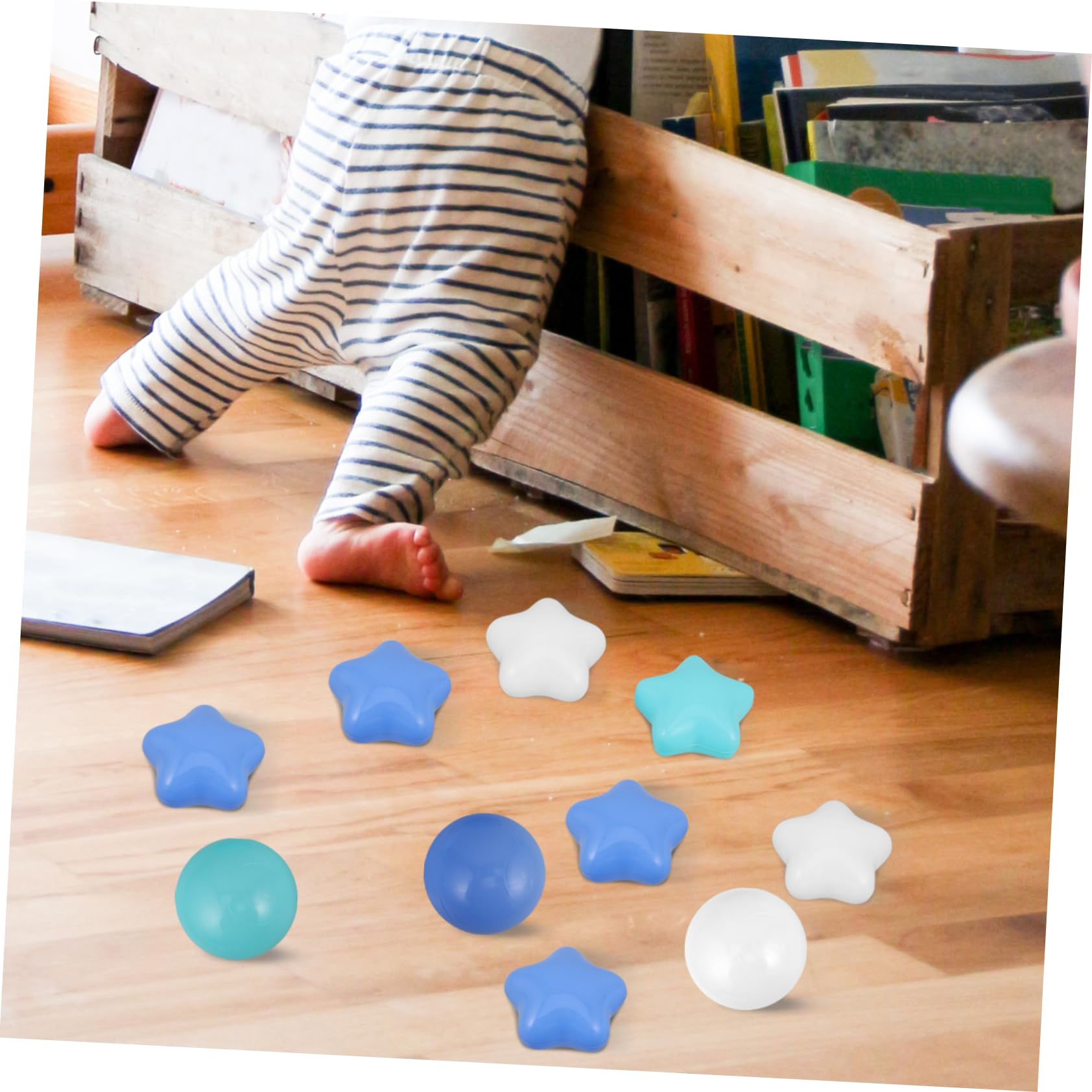 100 Pièces Boules océaniques colorées Boules Bleues pour Piscine à balles Boules océaniques Rondes Jouer aux stylos-Billes Petite Fosse à balles Boules en Forme d'étoile Plastique