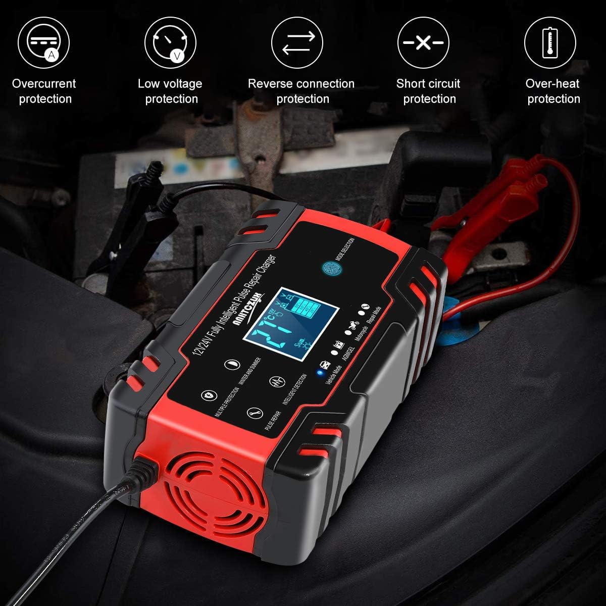 SUHU Car Battery Charger, 12V/8A 24V/4A Smart Automatic Battery Charger Maintainer Trickle Charger for Car Truck Motorcycle Lawn Mower Boat Marine RV SUV ATV SLA Wet AGM Gel Cell Lead Acid Battery : Automotive