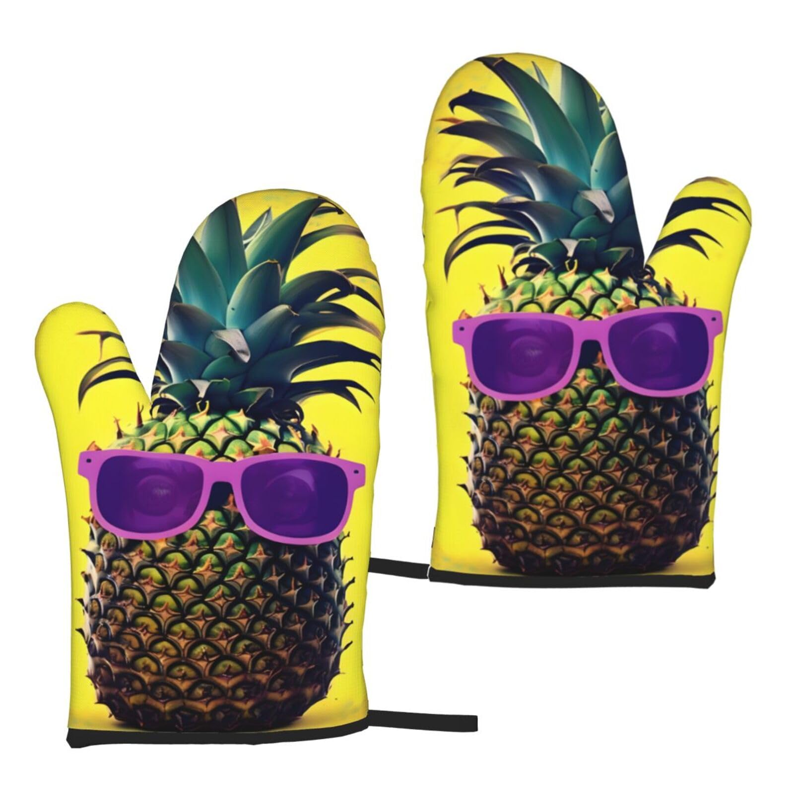 Nimongt Women's Black Psych Pineapple Quote Print Adults Universal Fit Heat Resistant Oven Gloves Reusable Cooking Outdoor Grilling