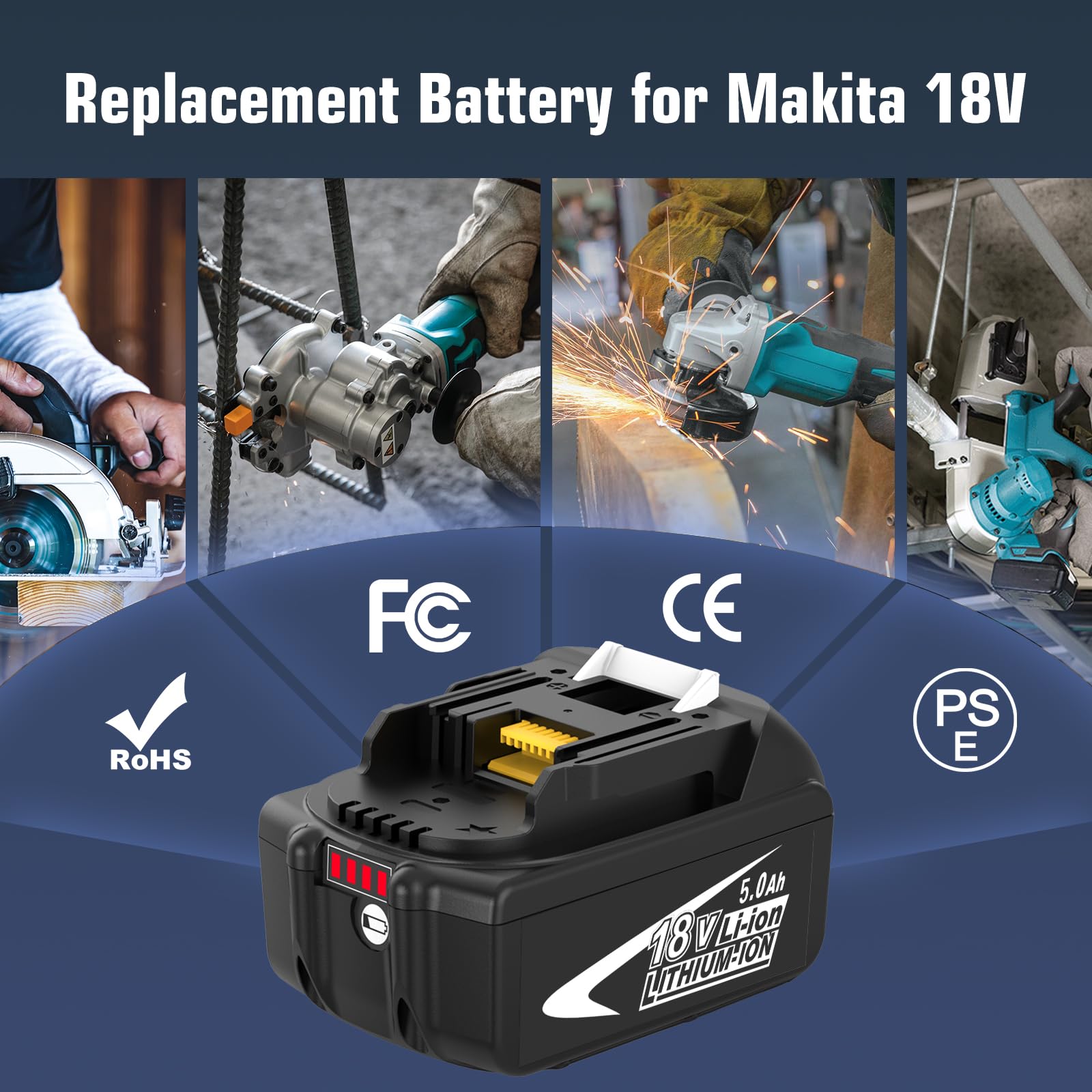 2 pacchi BL1850B 5.0Ah Sostituzione per 18V Batteria BL1860 BL1850B BL1840 BL1830 BL1815 BL1845 LXT400 Utensili Elettrici a Batteria con Indicatore LED