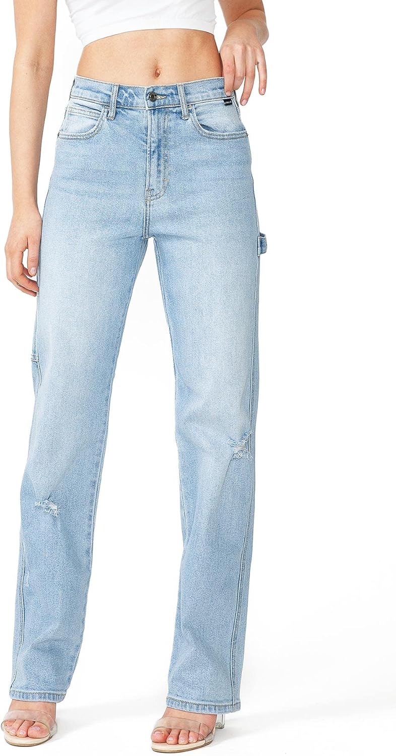 Cello Jeans Women's High Rise 90s Baggy Denim Carpenter Jeans (Light Denim, 1) at Amazon Women's