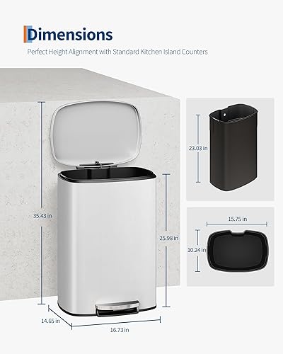 Miniatura 7 de Garvee Juego combinado de botes de basura de metal de 13 galones (50 L) y 2.6 galones (10 litros), bote de basura inoxidable con tapa, cubo de