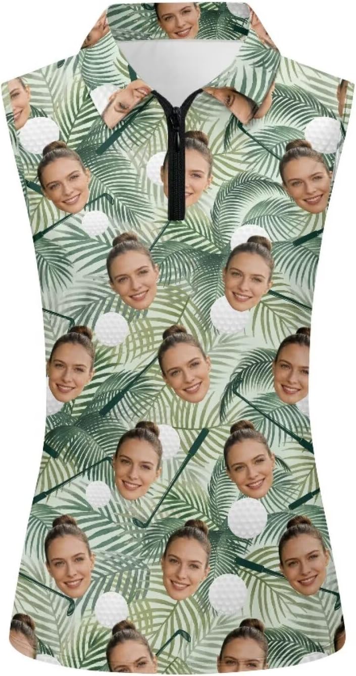 Irisjudy 1/4 Zip Up Tennis Golf T-Shirts for Women Novelty Animals Floral Lightweight Sleeveless Collared Tank Top Quick Dry