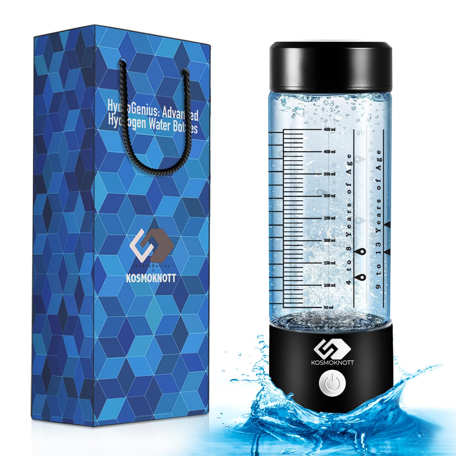 Marked Hydrogen Water Bottle Generator Hydrogenius by Kosmoknott Water Bottles, hydrojug Water Pitcher, Water Distillers for Home, Filter Water Bottle for Water Purification Alkaline Water Machine