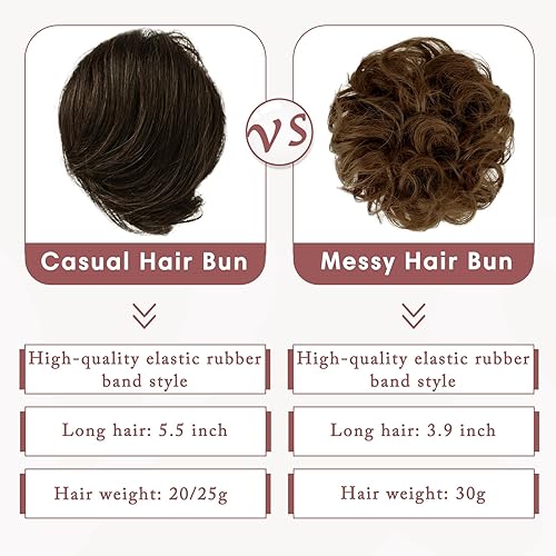 Miniatura 3 de RUWISS Extensiones de cabello humano real largo y fino, lacio, recogido, moño recogido, elegante, para mujer, 0.88 oz (marrón oscuro con un 15% de