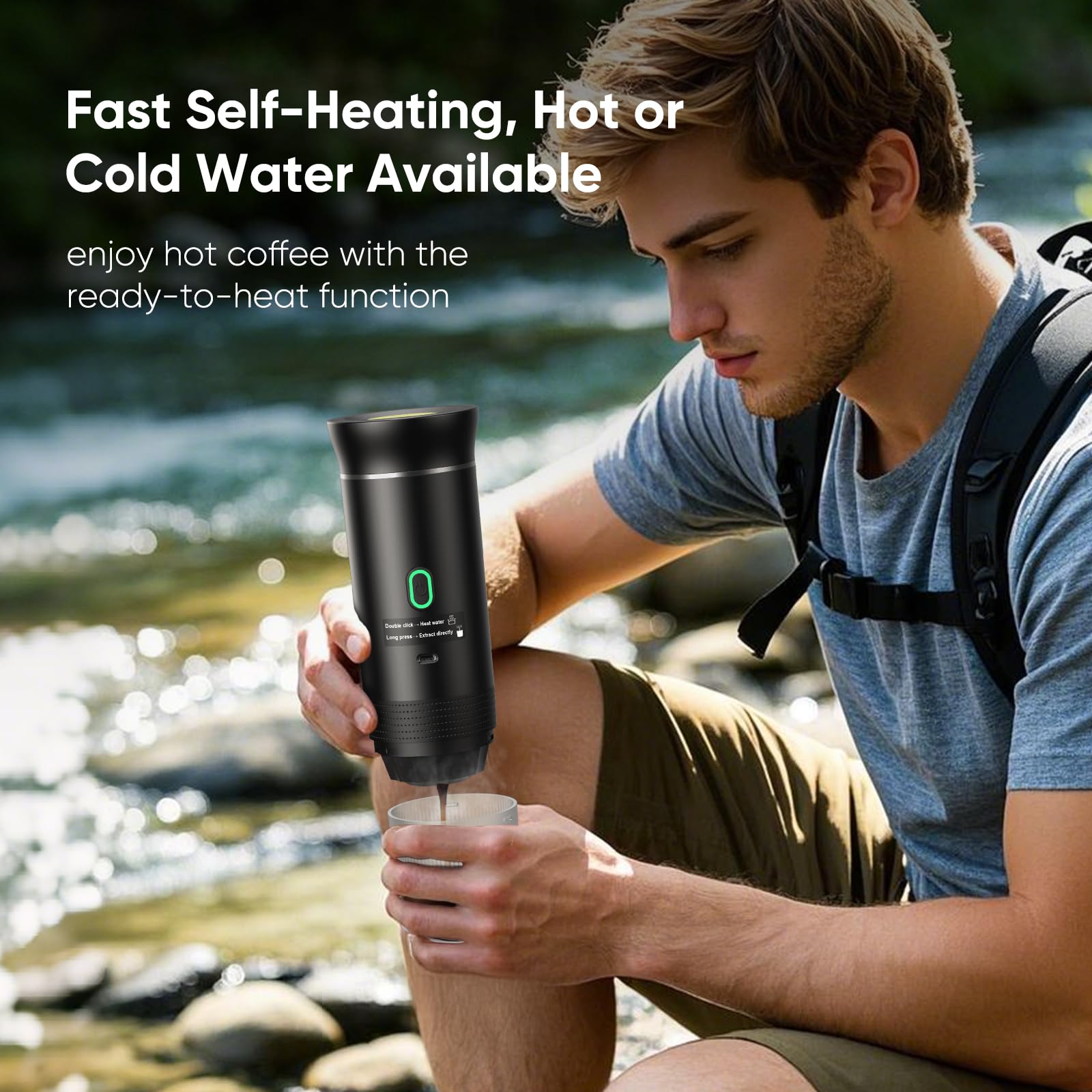 Máquina de café expreso portátil, cafetera de viaje para camping, cafetera autocalentable con USB-C, compatible con café molido y cápsulas NS, cafetera espresso portátil para RV, hogar, senderismo