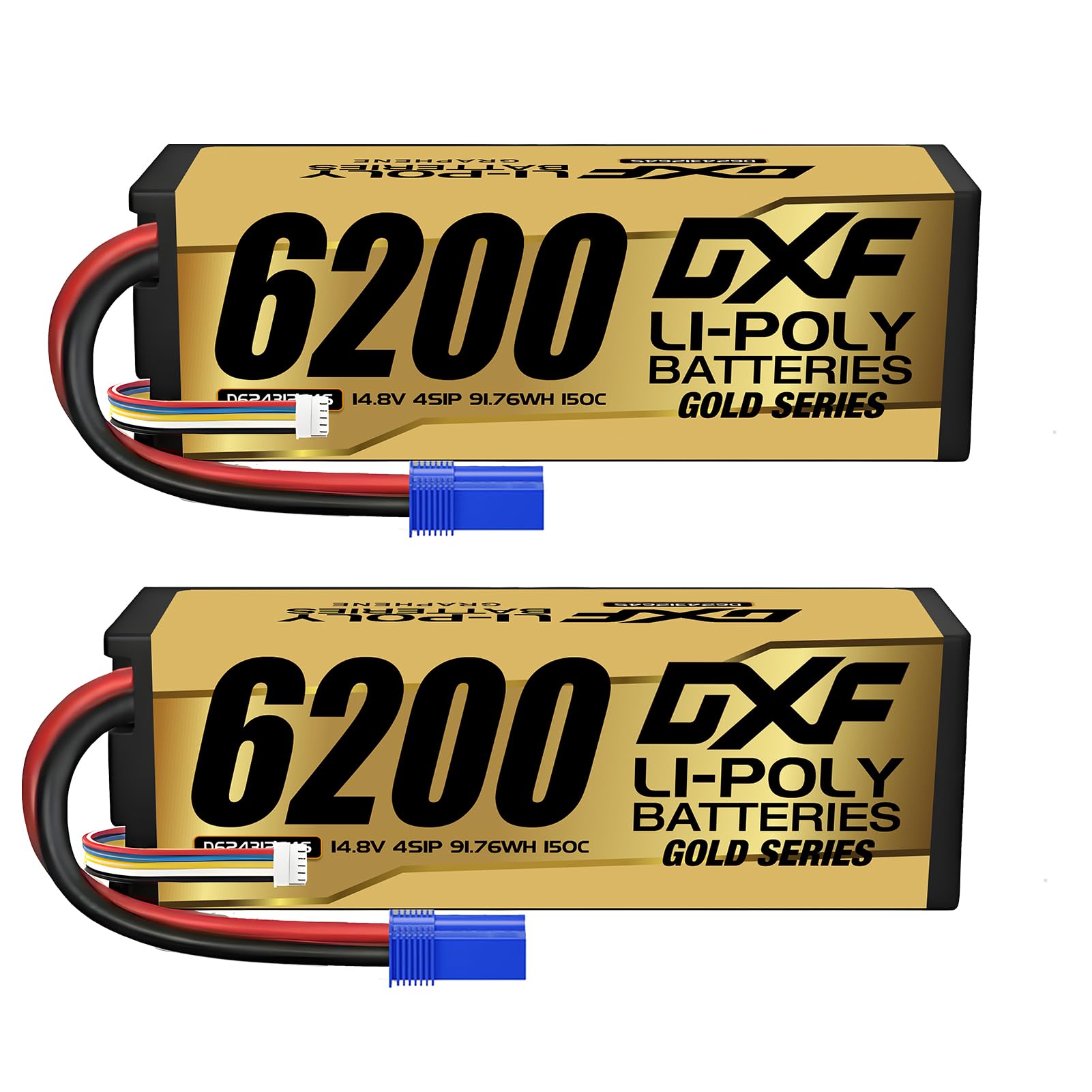 DXF 2Pack 6200mAh 14.8V 150C 4S LiPo Battery EC5 Plug, High Discharge Hardcase Rechargeable RC Battery for Car Truck Buggy Truggy Crawler Helicopter Boat Drone 1/8 1/10 Scale Models