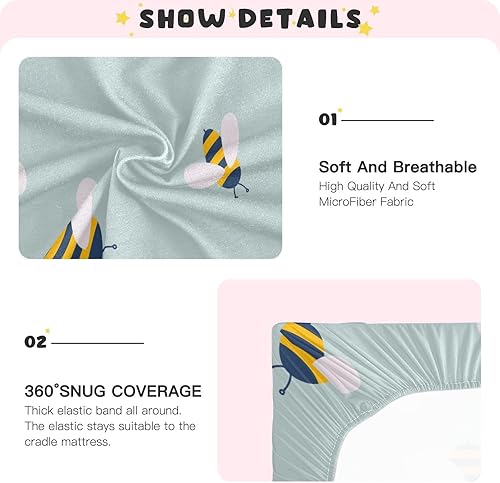 Miniatura 5 de Sábana bajera elástica para cuna para bebé niño y niña, mini sábana bajera portátil de abeja de dibujos animados para juego neutral, material