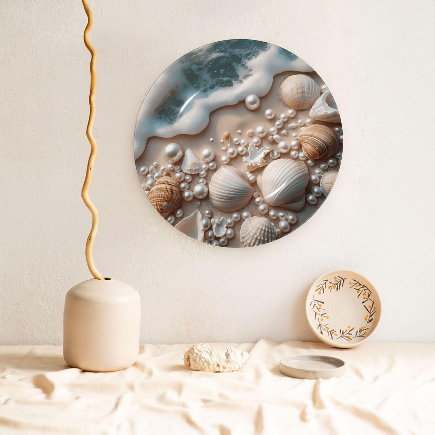 Beach Seashell Style Ceramic Plate Display Home Display With Stand Wall Hanging Plate For Home Decor 10 Inch