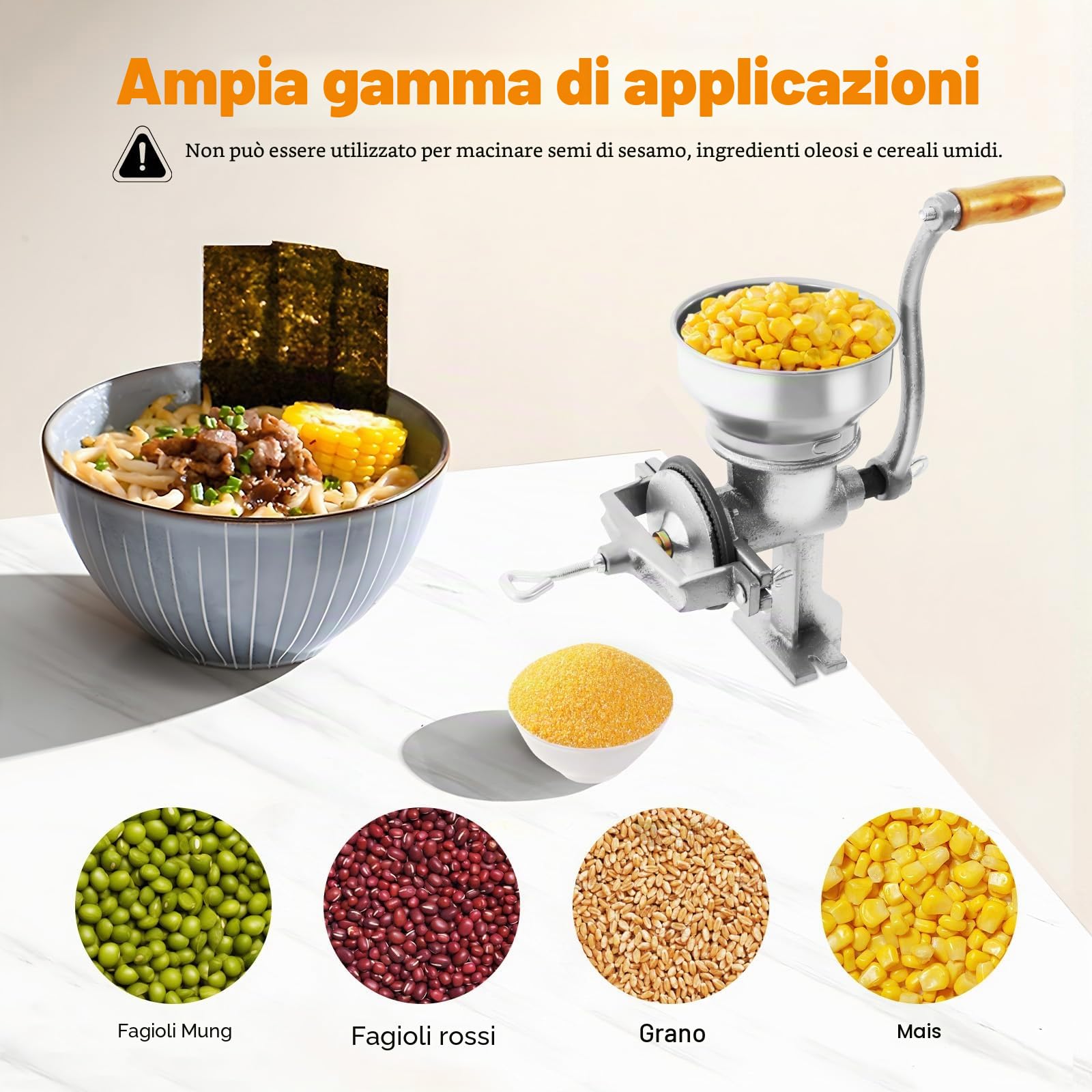 Macinino manuale per cereali con morsetto da tavolo, macinacaffè regolabile per noci e spezie, capacità 1,1 kg e antiruggine, in ghisa con manico a 360°, per erbe, cereali, caffè, pepe