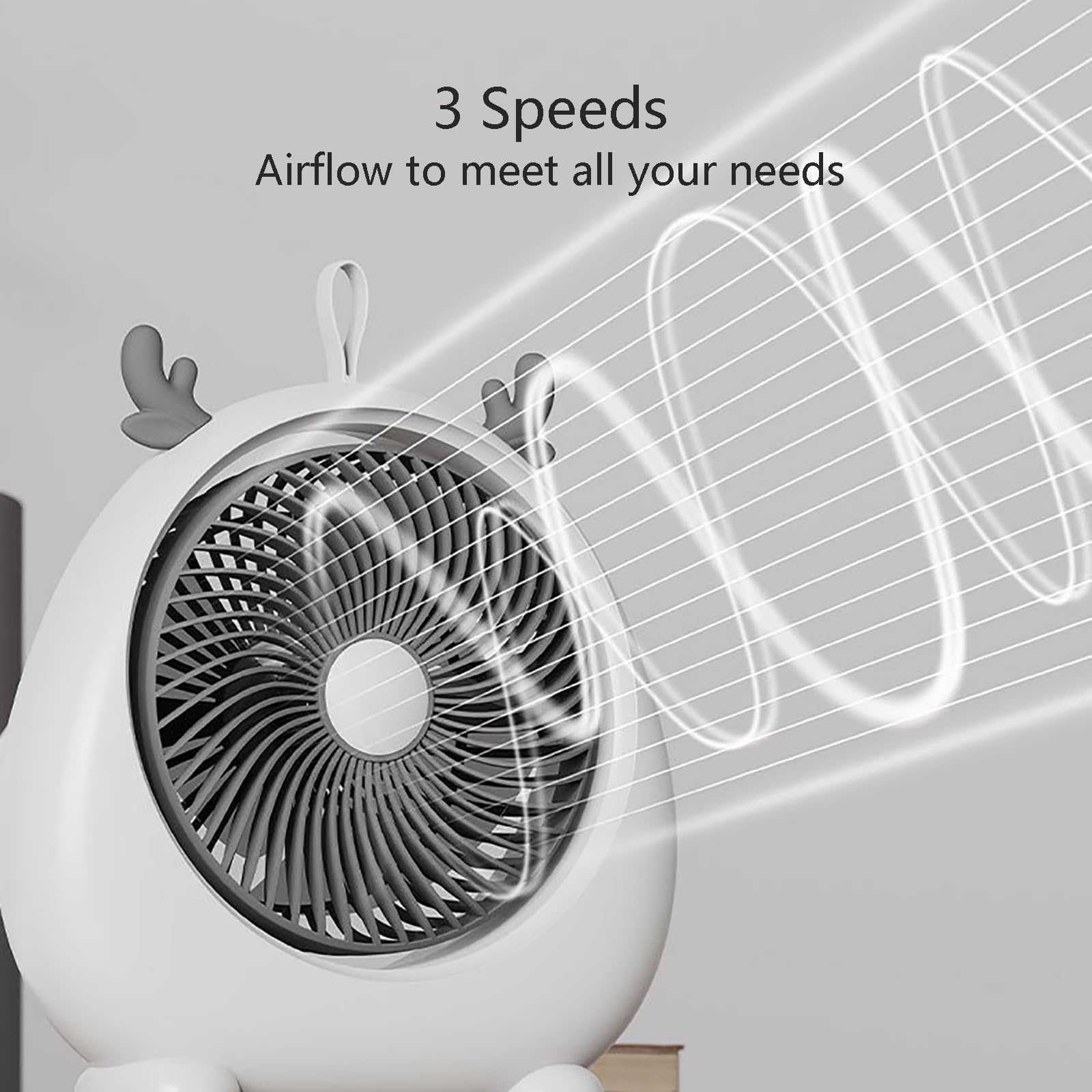 Ventilatore da tavolo portatile e ricaricabile, ultra silenzioso, a 3 velocità, con inclinazione regolabile di 90° e manico robusto, perfetto per camera da letto e ufficio domestico (rosa)