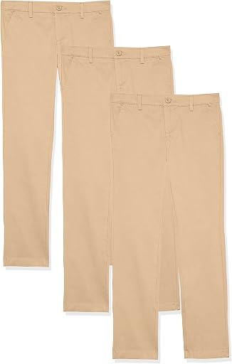 Amazon Essentials Girls and Toddlers' School Uniform Straight Leg Adjustable Waist Flat-Front Chino Pants, Pack of 3