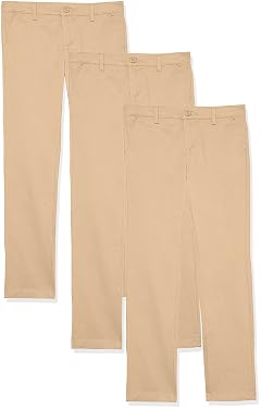 Amazon Essentials Girls and Toddlers School Uniform Straight Leg Adjustable Waist Flat-Front Chino Pants Pack of 3