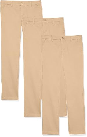 Amazon Essentials Girls and Toddlers School Uniform Straight Leg Adjustable Waist Flat-Front Chino Pants Pack of 3