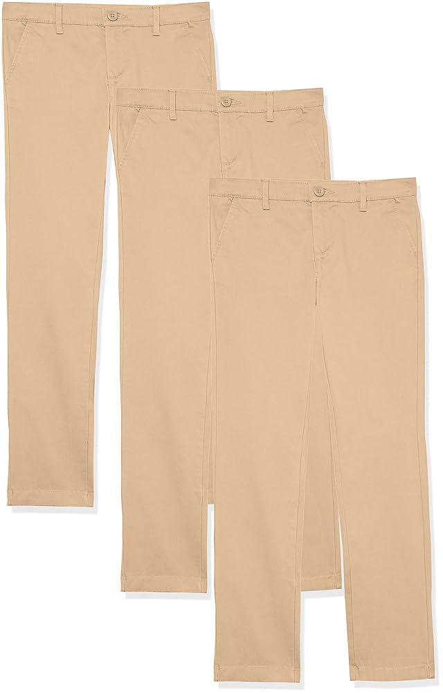 Amazon Essentials Girls and Toddlers School Uniform Straight Leg Adjustable Waist Flat-Front Chino Pants Pack of 3