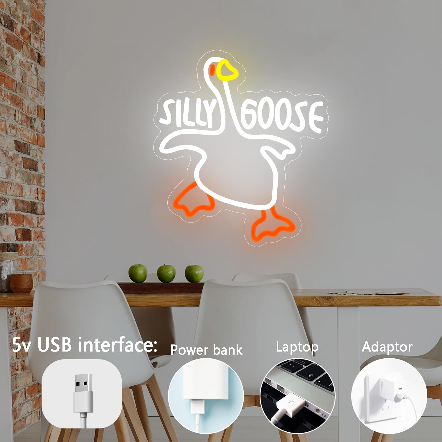 Silly Goose - Letrero de neón LED de ganso para decoración de pared para hombre, cueva, dormitorio, regalos de Navidad para amigos y niños