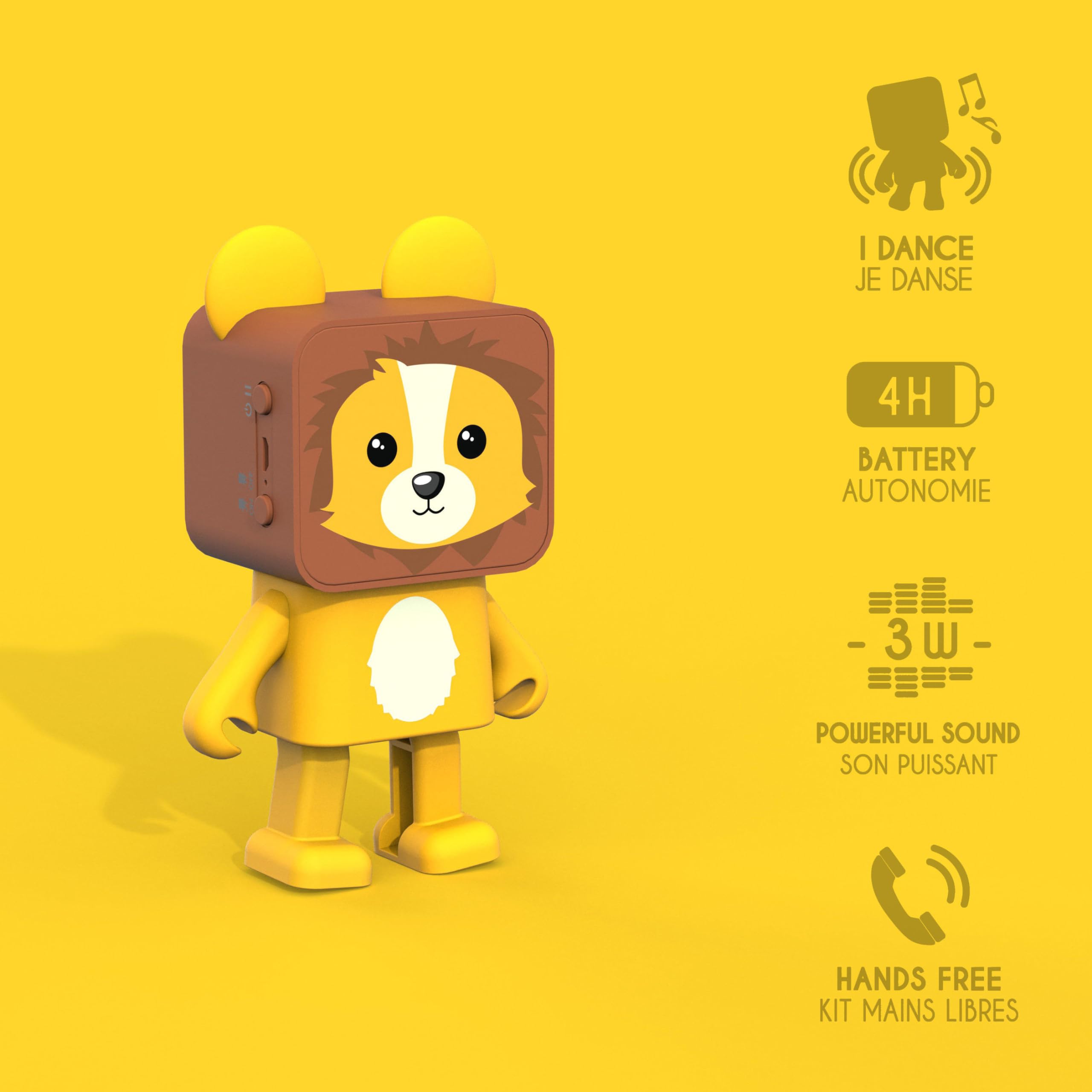 Mob - Enceinte Bluetooth Dancing Animal - 3W - Danse en Musique - Mode Stéréo TWS - Autonomie 4h - Design Fun (Lion)