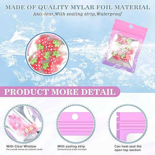 Miniatura 4 de Bolsas resellables de Mylar a prueba de olores, para almacenamiento de alimentos, bolsas de embalaje holográfico con ventana frontal para muestras