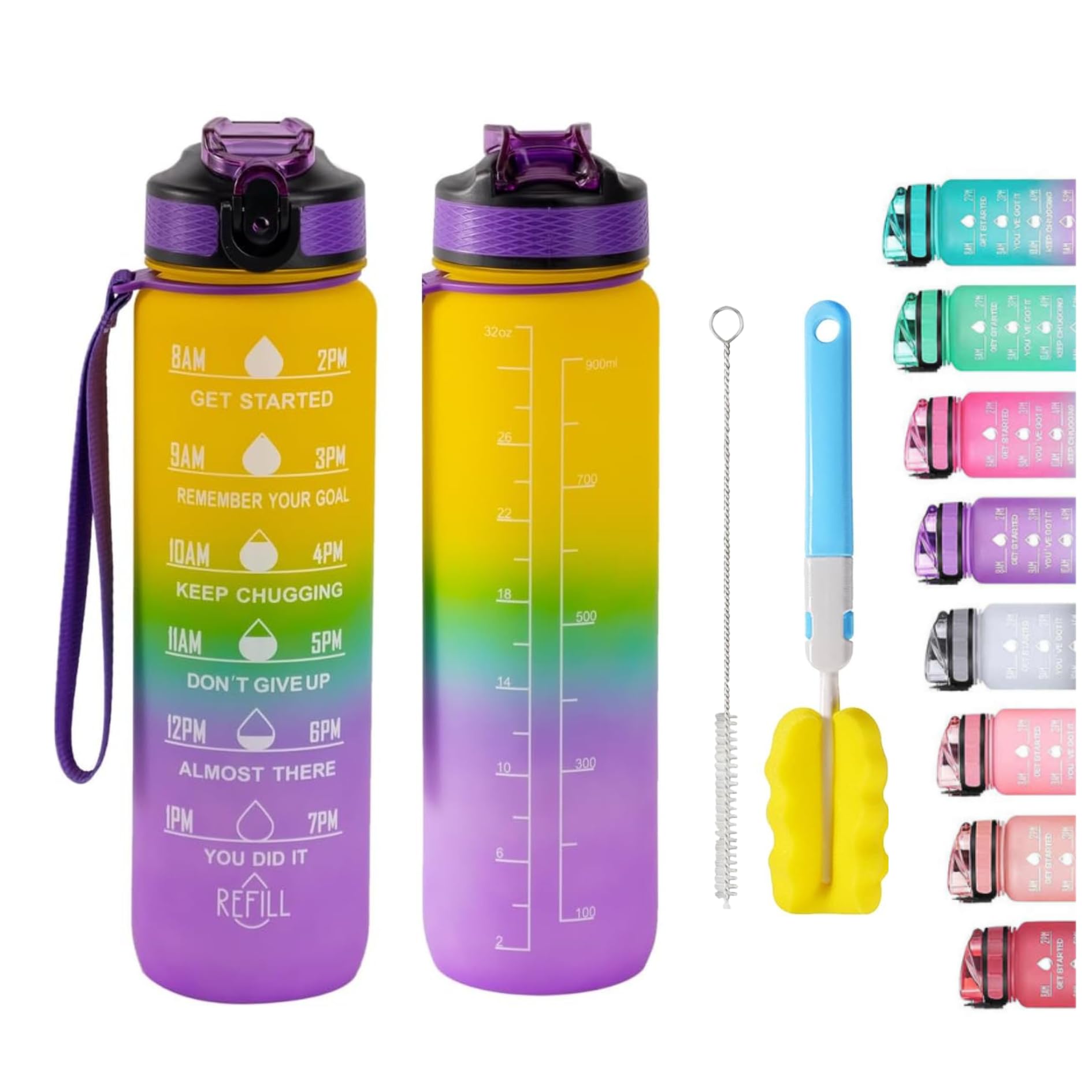 Apex.99 Motivational Water Bottle with Time Markers 1L / 32oz, BPA Free Tritan Leak Proof Gym Water Bottle with Measurements, Reusable Sports Bottle for Men & Women