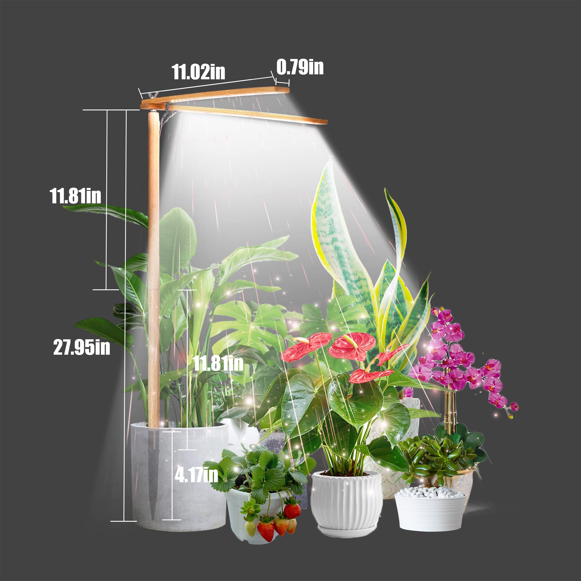 Bodkar - Lampes de croissance en bois pour plantes d'intérieur à spectre complet avec LED rouge blanche 6000 K, 2 têtes (sans minuterie/gradation)