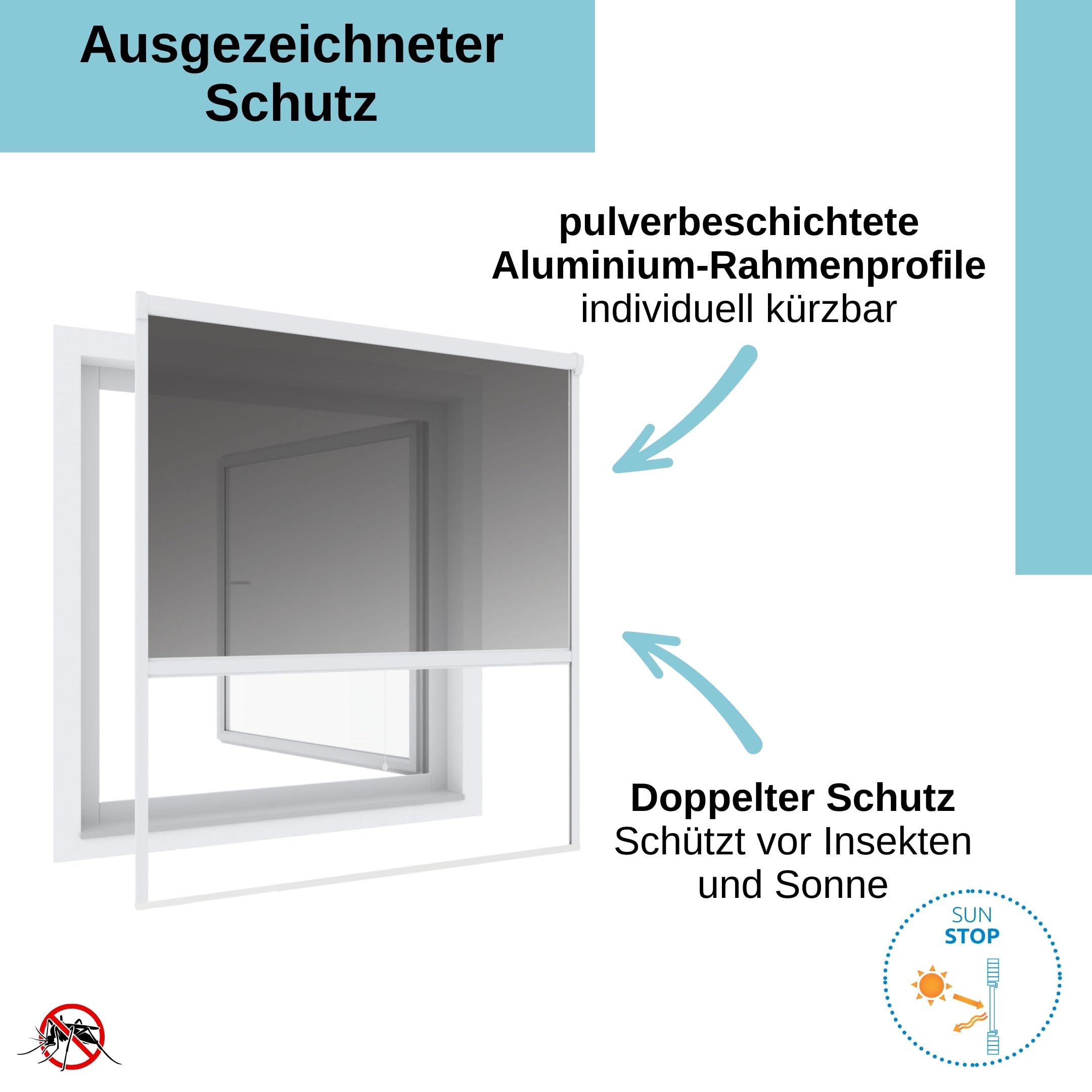 Wip Insektenschutz Einhängerollo "SUN" - weiß - 130 x 160 cm - Fliegengitter Fenster, Mückenschutz, Insektenschutzgitter, Fliegenschutz, Mückengitter - ohne bohren - individuell kürzbar