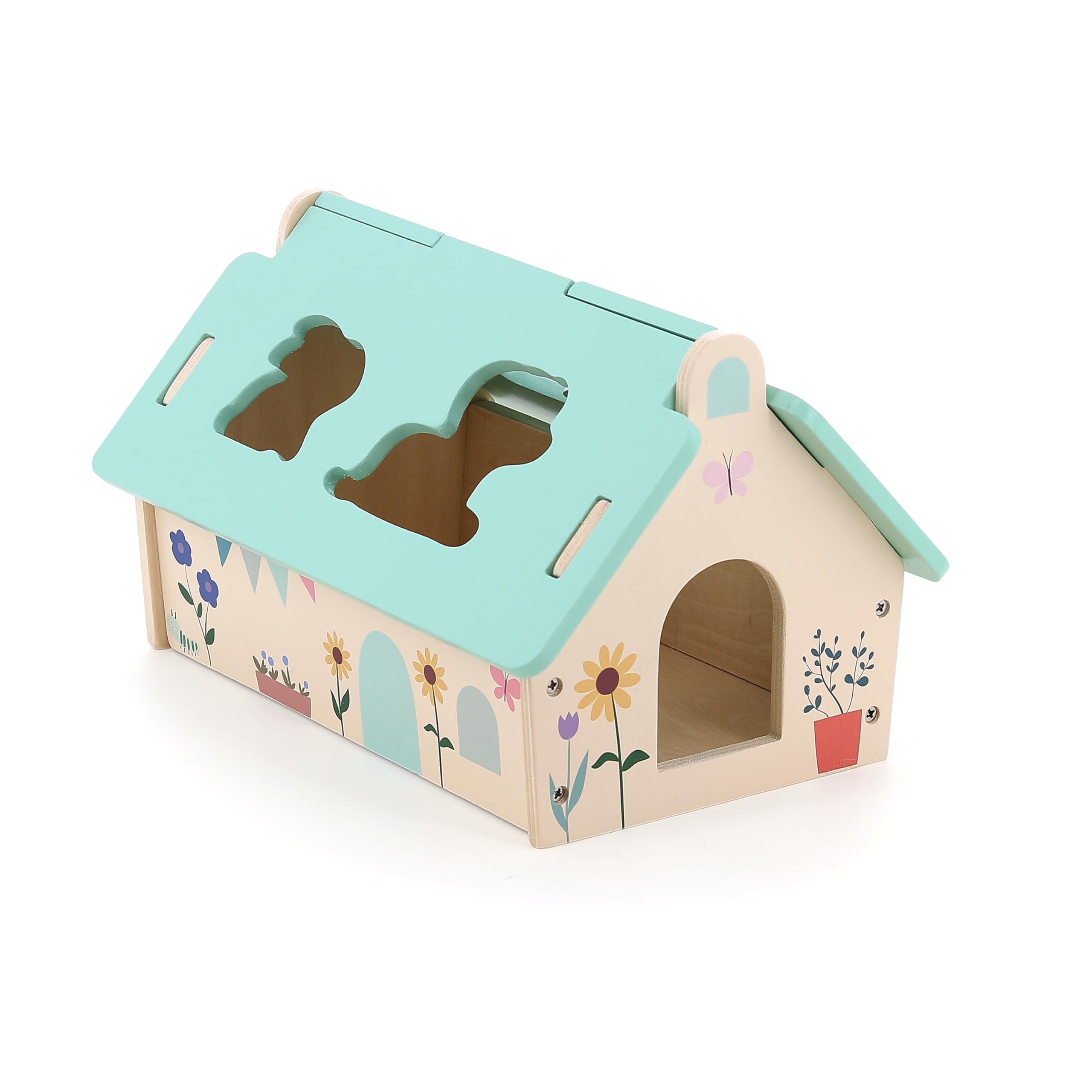 VILAC - Mini Bauernhof der Formen – Sarah Betz – Spielzeug für Kleinkinder – 1 Box mit hausgemachten Formen + 4 Tiere aus Holz: Hund, Kaninchen, Katze und Maus. – Erlebnisspiele – ab 2 Jahren – 7119