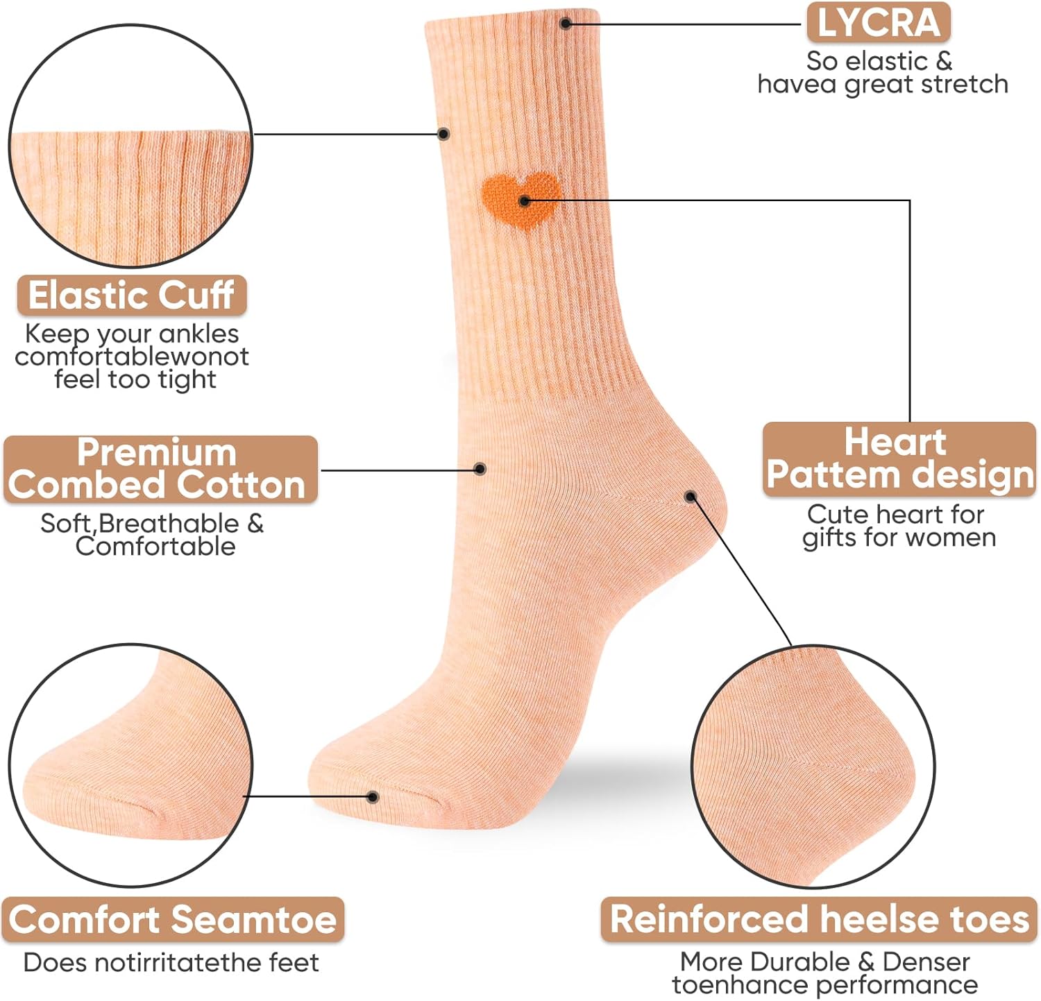 Corlap Women's Cute Cotton Crew Athletic Running Socks - Ankle High, Novelty Fun Heart Design 5-Pairs (Gift Box) - Image 4