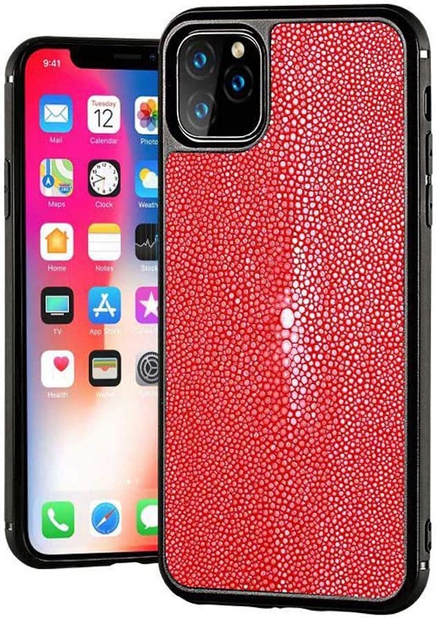 Coque iPhone 11 Pro en cuir de galuchat rouge luxe