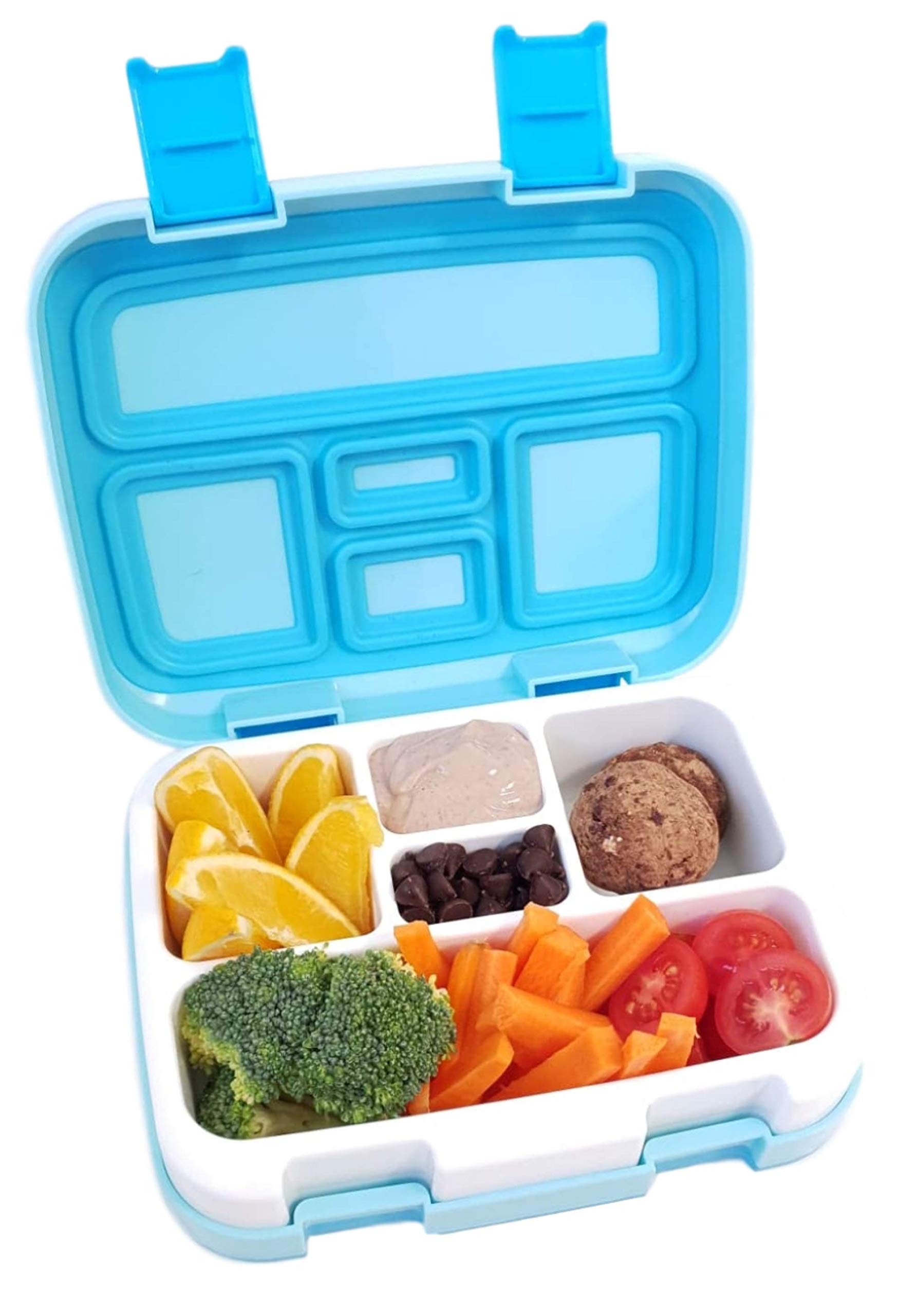 Tullee Blue Bento Lunch Box for Kids | 5 Snack Size Compartments | Leak Proof Container with Removable Inner Tray | Ideal Portion Sizes for Toddlers and Kids Ages 3 to 7