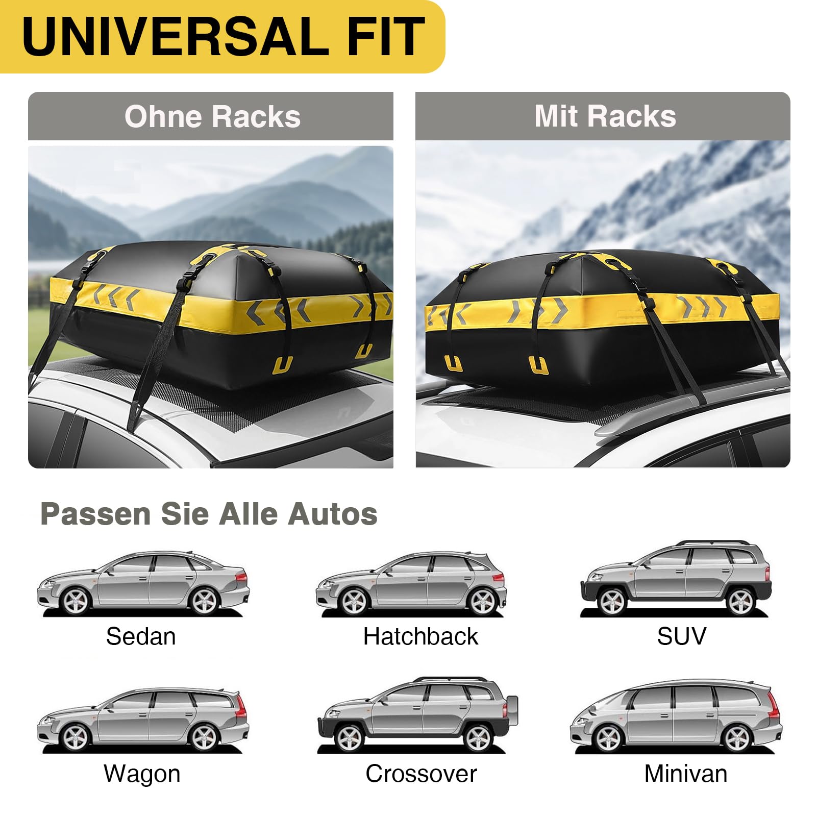 JOBYNA Auto Dachbox Faltbare, 15 Kubikfuß/ 425L PVC Dachkoffer Gepäckbox 2026 Upgrade 100% Wasserdichter Dachtasche, Dachgepäckträger Tasche für Autos mit Kombinationsschloss, Aufbewahrungstasche