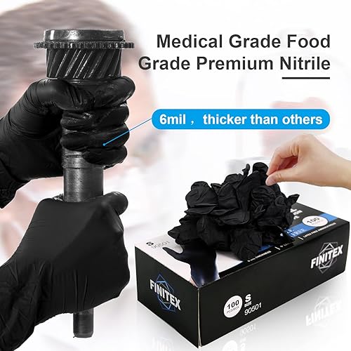 Miniatura 17 de FINITEX Guantes desechables de nitrilo negro para examen médico, 100/1000 unidades, guantes de 6.3 mil sin polvo, sin látex, guantes para alimentos